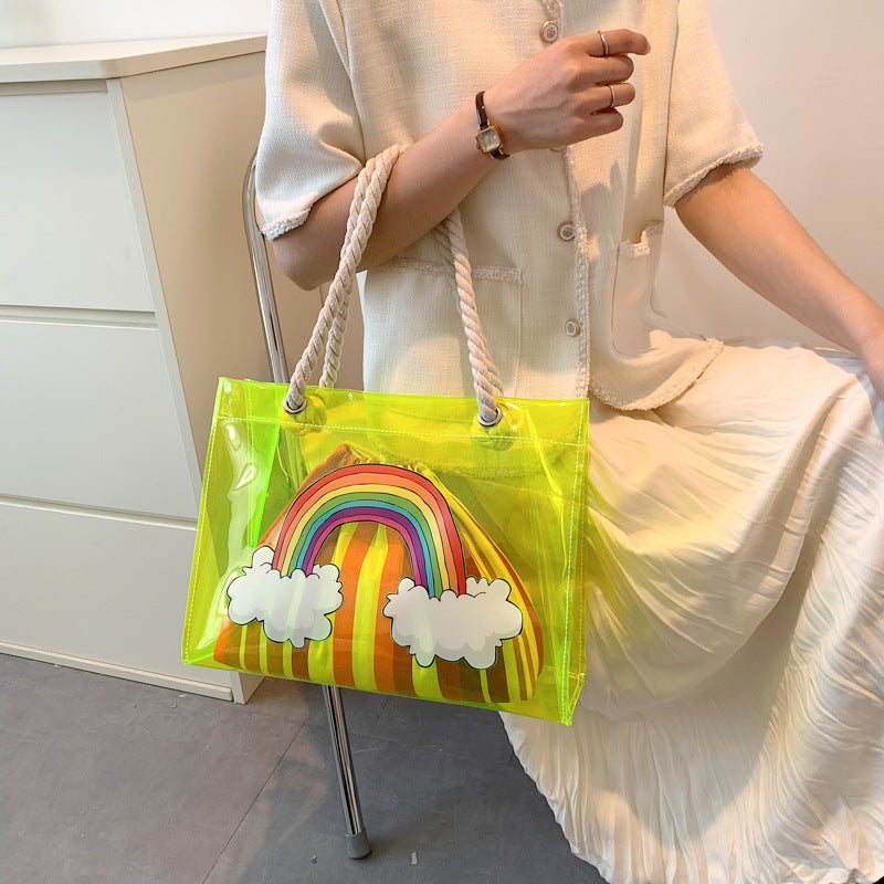 Wholesale High Capacity Rainbow PVC Handheld Tote Bag
