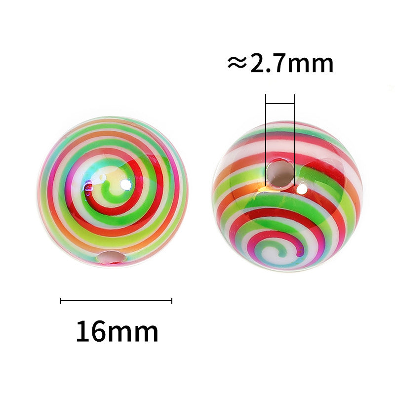 Wholesale Random 100pcs/pack  Christmas Acrylic Round Candy Striped Spiral Printed Acrylic Beads