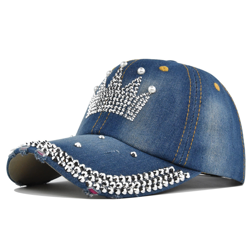 Wholesale Crown Rhinestone Denim Baseball Cap