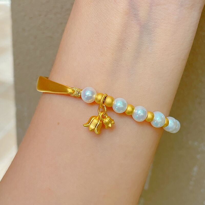 Wholesale New Internet Celebrity Pearl Blossom Orchid Peach Blossom Half Bracelet Niche Design Bracelet for Girlfriend