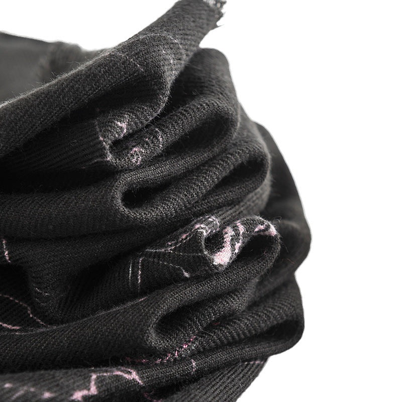 Wholesale Winter Black Imitation Cashmere Vintage Printed Tassel Floral Scarf