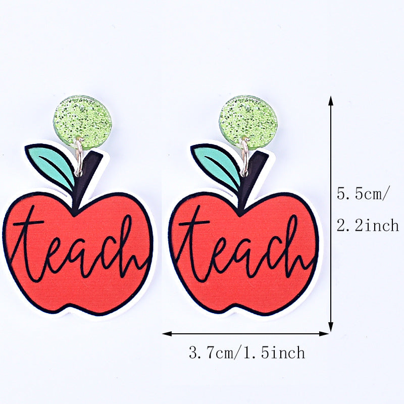 Wholesale Teacher's Day Back To School Season Pencil Rainbow Book Bag Book Red Apple Acrylic Earrings