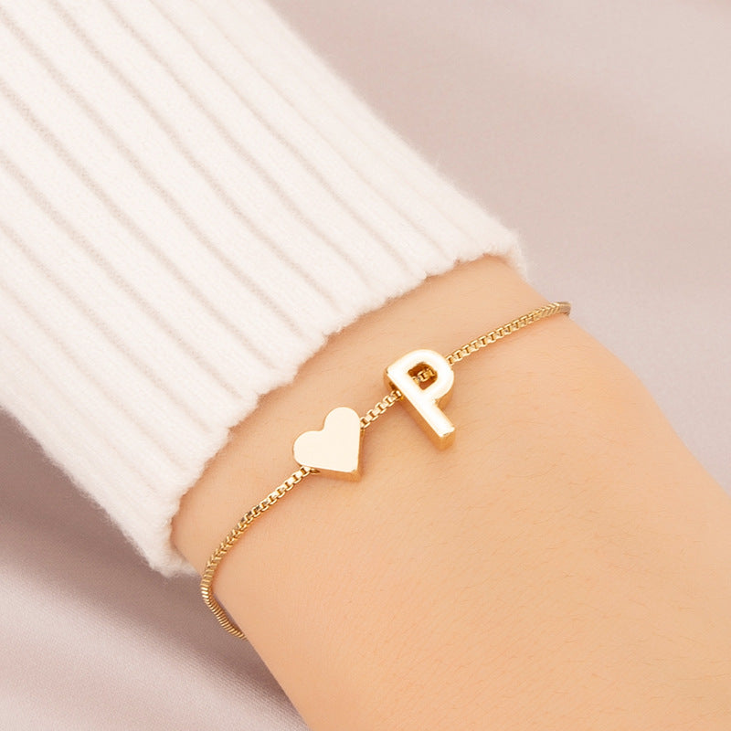 Wholesale Heart 26 Alphabet Alloy Bracelet