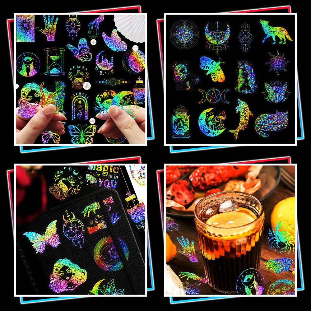 Wholesale 100pcs transparent laser stickers PET creative diy retro laser notebook holographic stickers