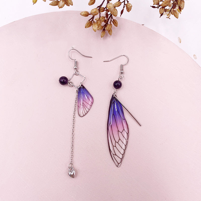 Wholesale Simulation Cicada Wing Long Tassel Earrings
