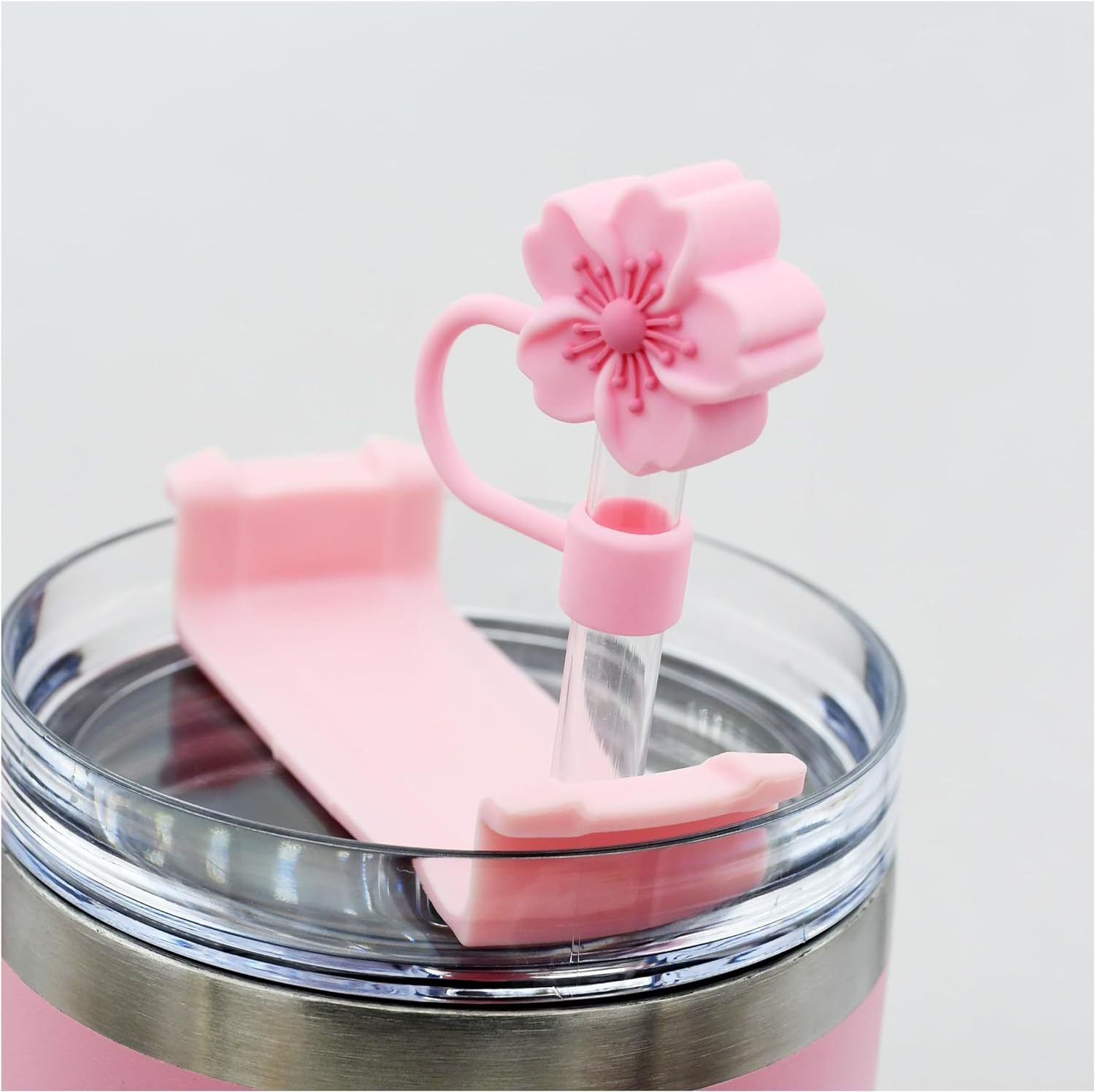 Wholesale 10mm silicone straw cap cute cherry blossom shape beverage straw plug set
