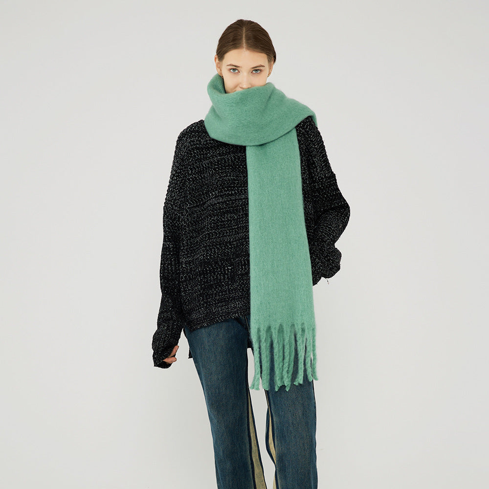 Wholesale Thickened Warm Solid Tassel Polyester Scarf