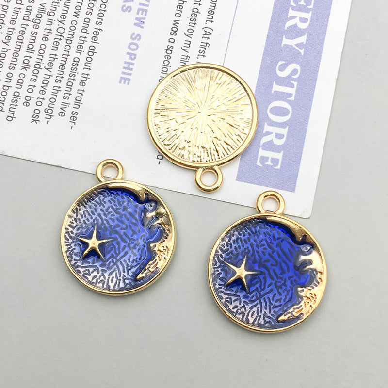 Wholesale 1 Blue Drip Oil Alloy Simulation Moon Star DIY Pendant