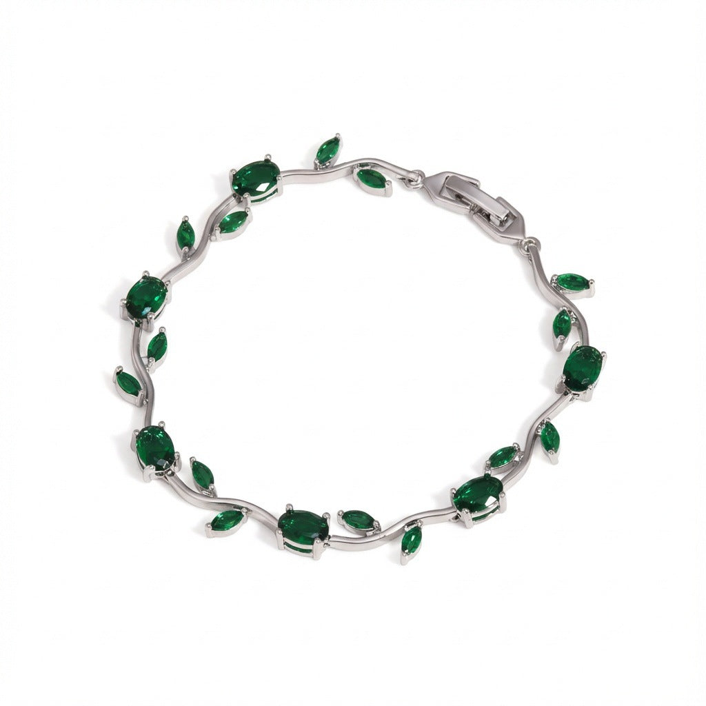 Wholesale Copper inlaid colored zircon flower branch and leaf bracelet