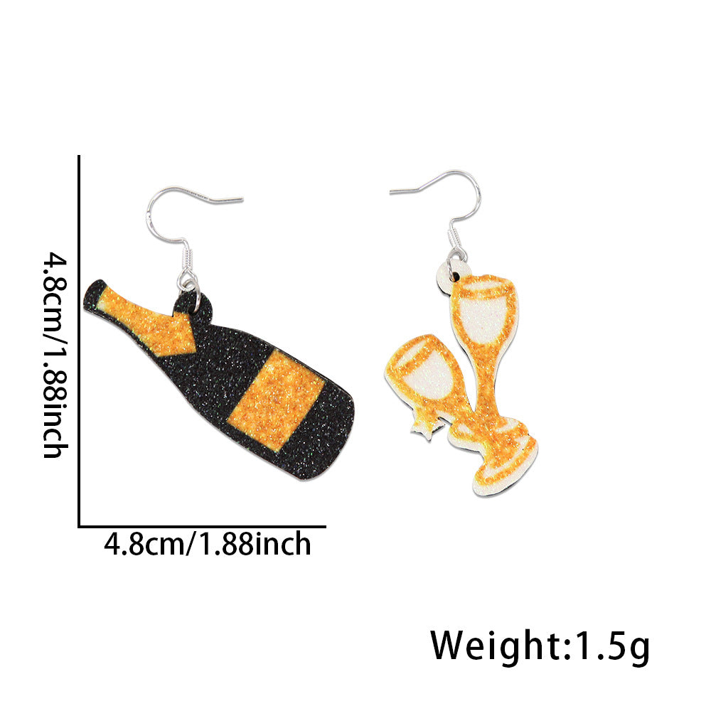 Wholesale Star Wine Glass New Year's Eve Black Gold Party Decoration Earrings