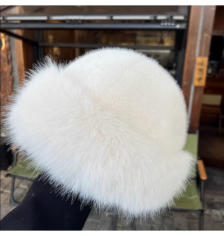 Wholesale Fur Mink Fluffy Lady with A Plush Hat Around Her Head