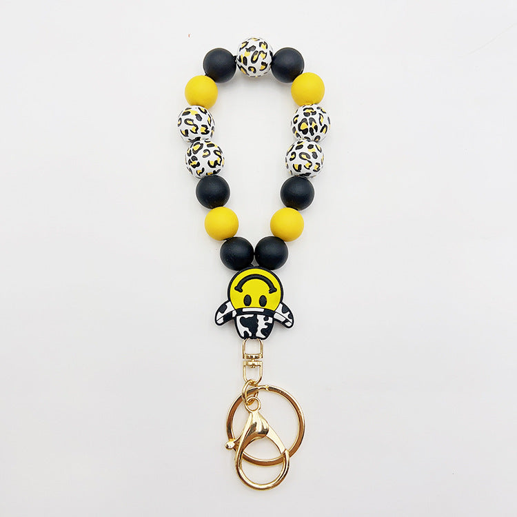 Wholesale Silicone Pumpkin Cow Ghost Dog Paw Wooden Bead Bracelet Keychain