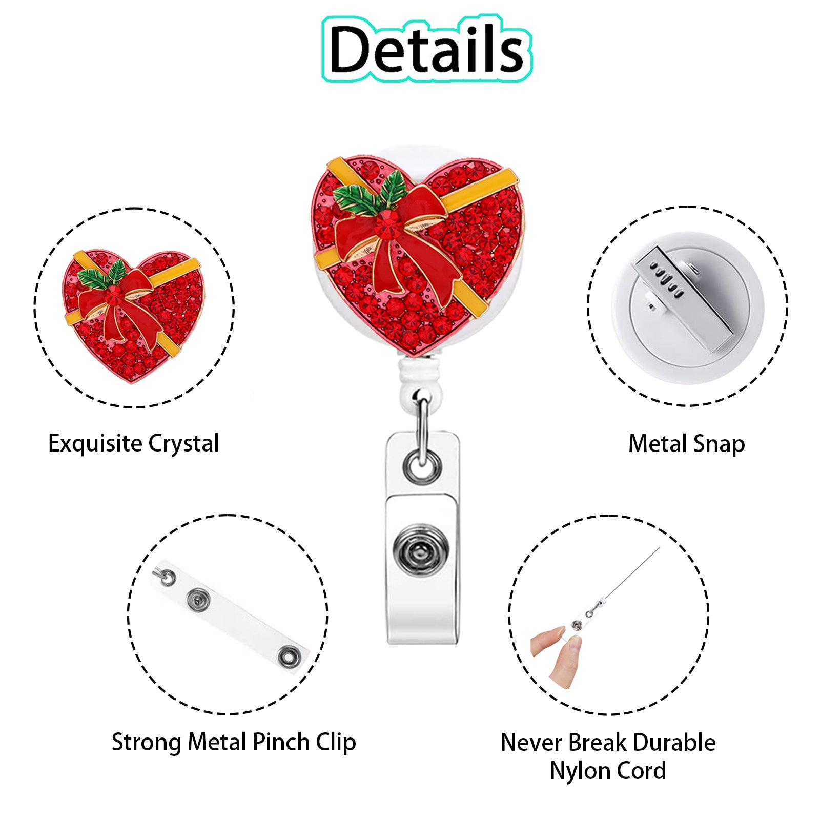 Wholesale Christmas Metal Rhinestone Red Series Telescopic Easy-Pull Scroll Badge Easy Pull Buckle