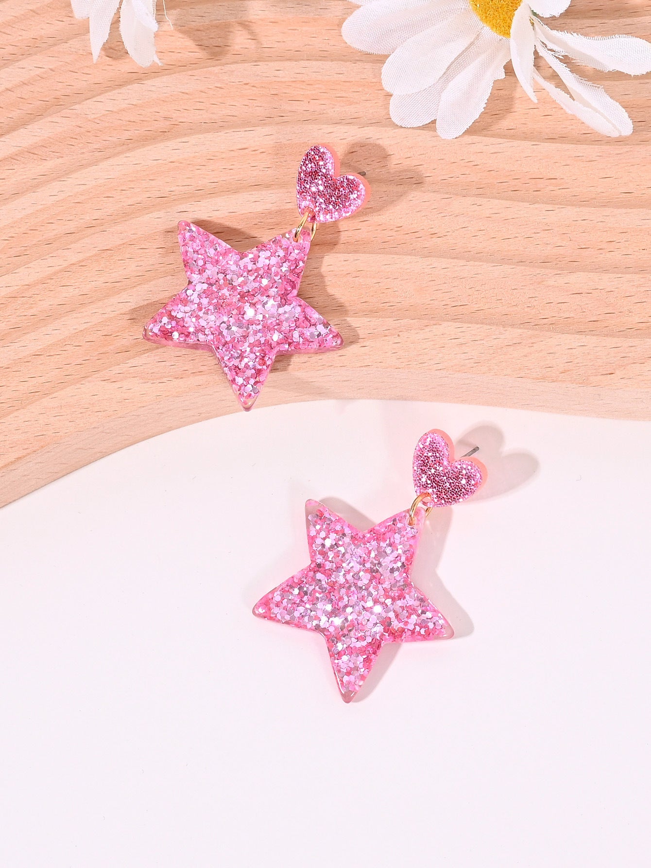 Wholesale Heart-shaped Five-pointed Star  Peach Heart Star Earrings