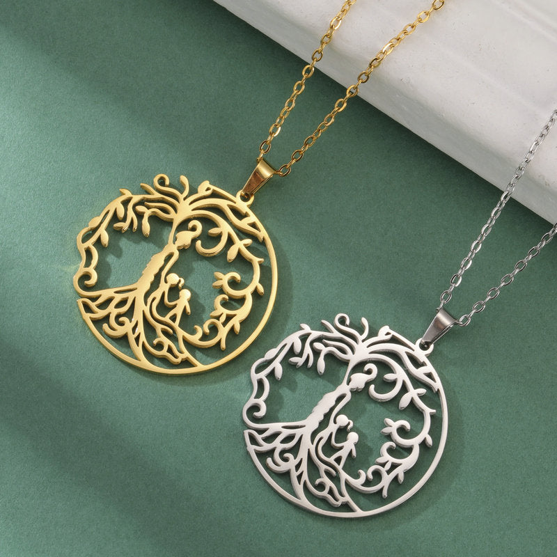 Wholesale Mother' s Day electroplated Tree of Life parent-child Stainless steel necklace