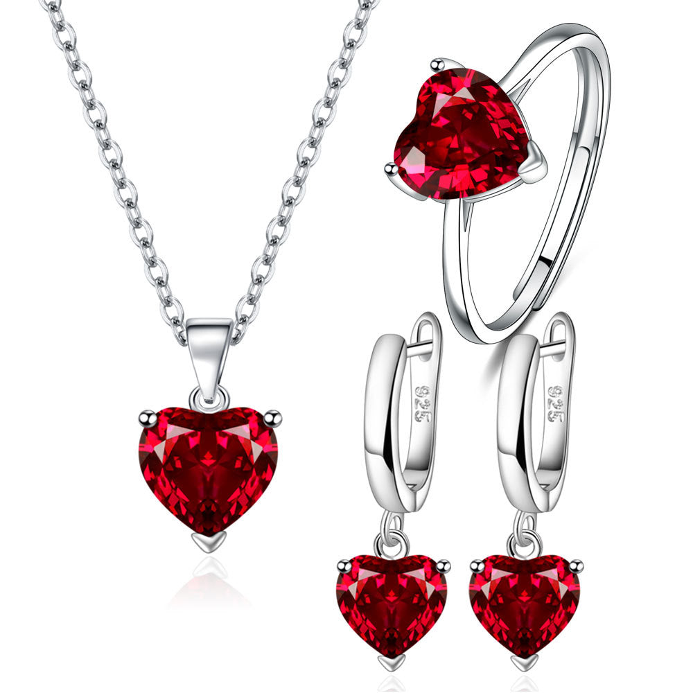 Wholesale Valentine's Day Love Zircon Necklace Earrings Ring Set