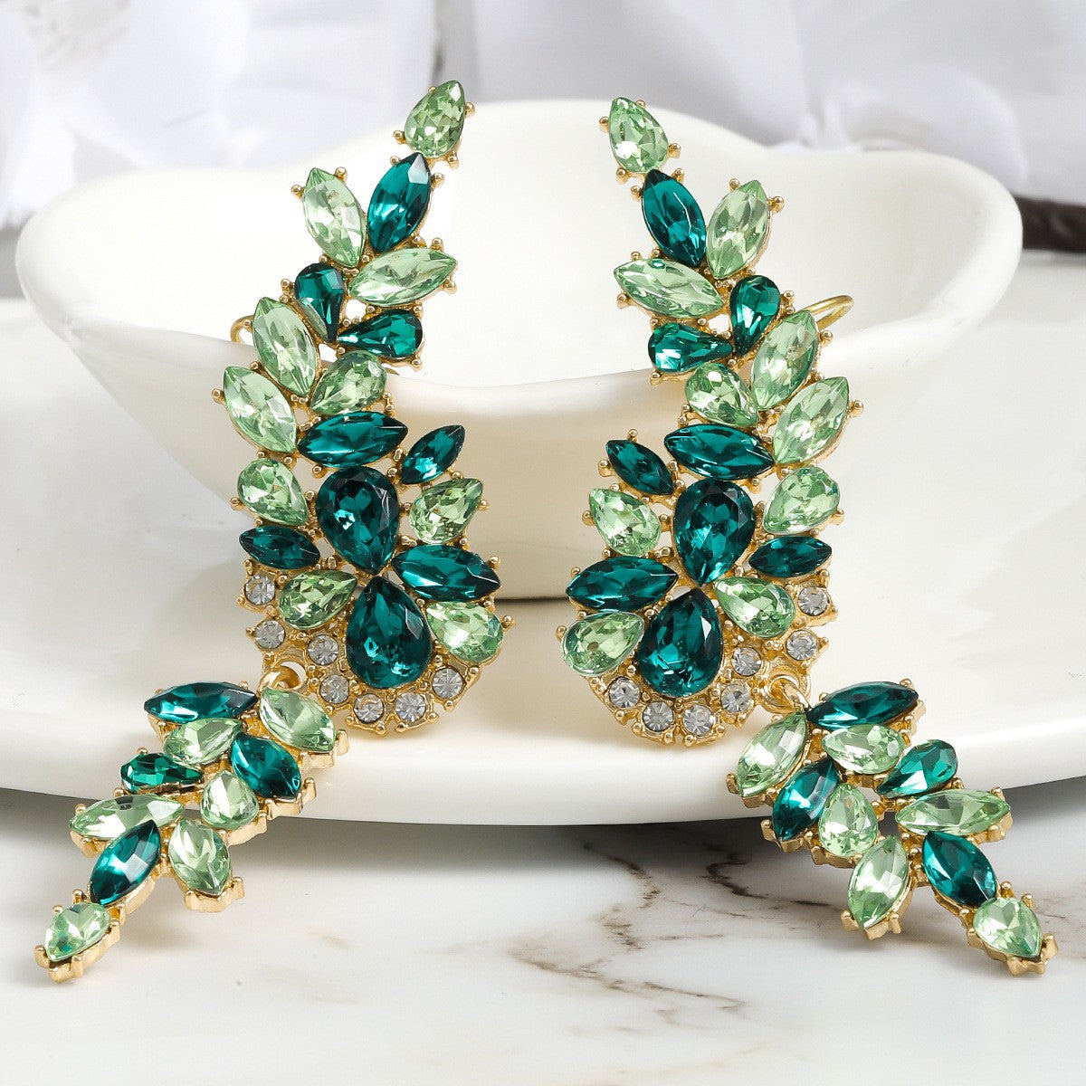 Wholesale Geometric Water Drop Love Petals Leaves Diamond Earrings