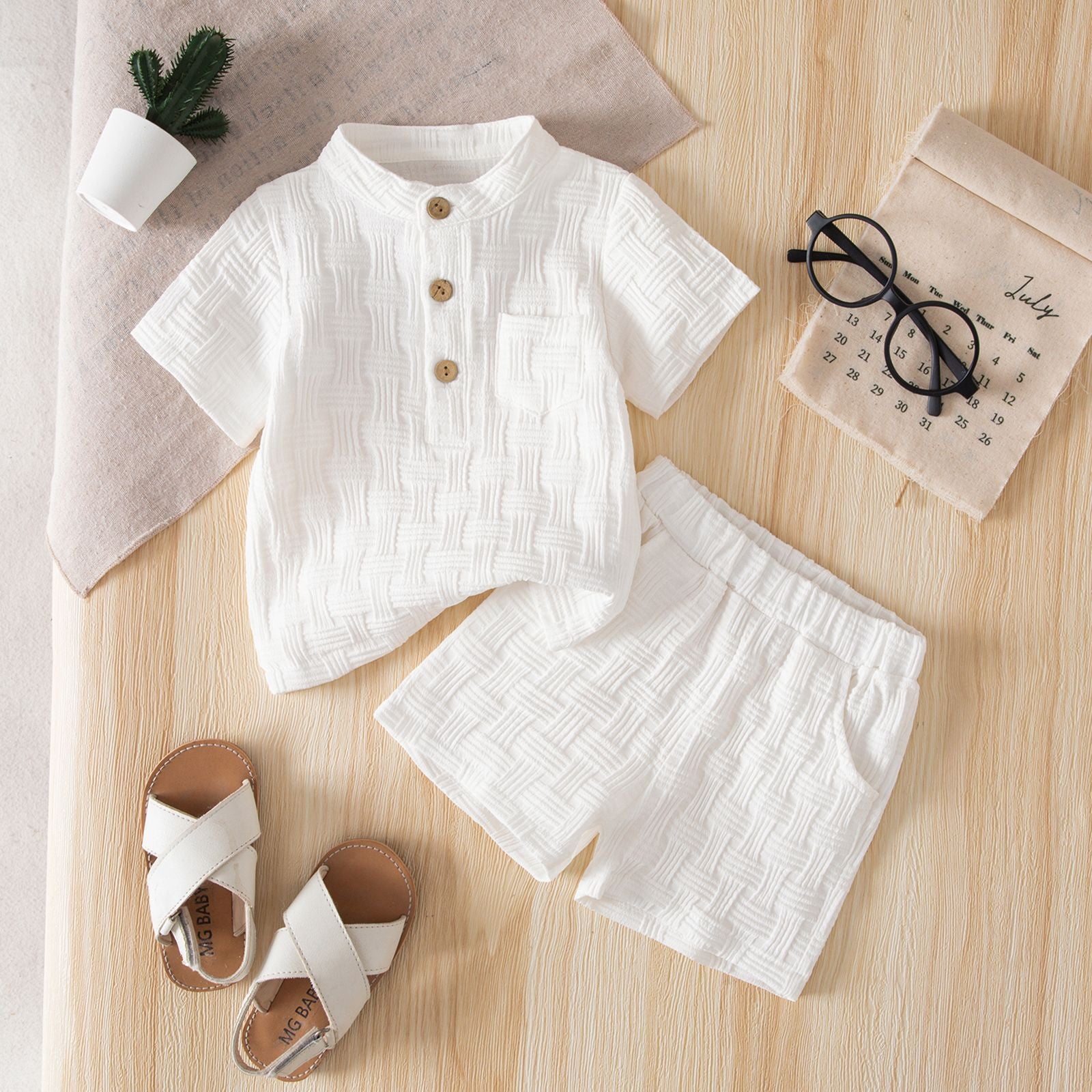 Wholesale Stylish Solid Color Toddler Boys Summer Casual Polo Shirt And Shorts Two Piece Set Everyday Boutique Resale Outfit