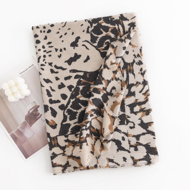 Wholesale Leopard Print Soft and Warm Printed Fringe Scarf