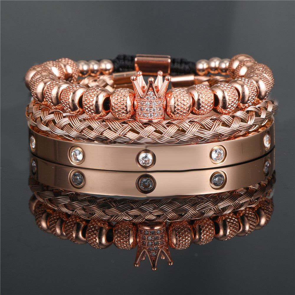 Wholesale Copper Micro-inlaid Zircon Double Leopard Head Black Onyx Woven Bracelet