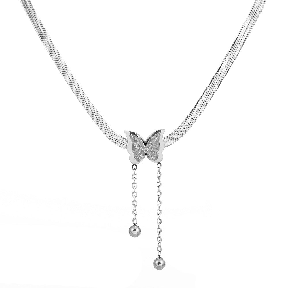 Wholesale Stainless Steel Gold Plated Frosted Butterfly Necklace