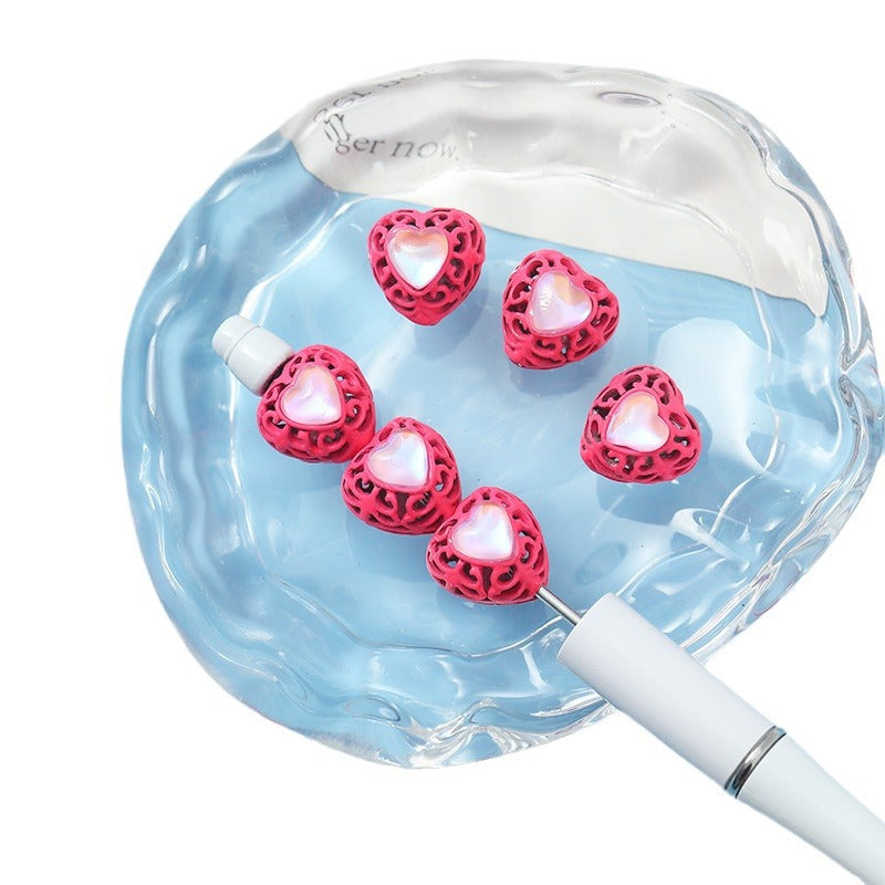 Wholesale 10pcs Alloy Hollow Love Cat's Eye Straight Hole Beads