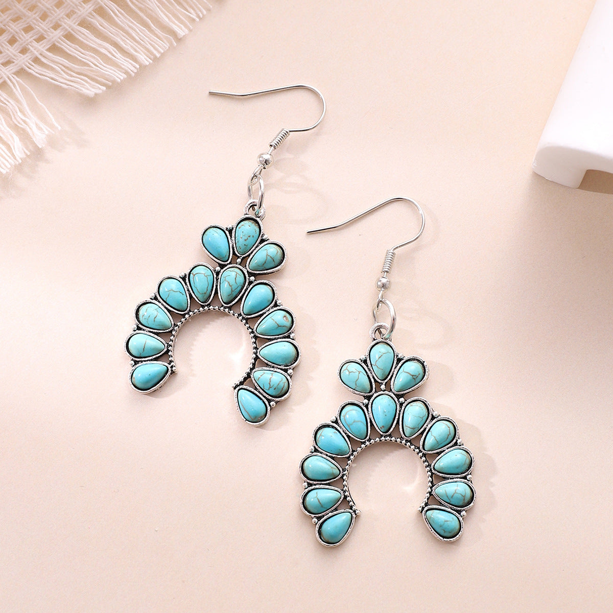 Wholesale Colorful Turquoise Pearly Peacock Blue Alloy Earrings