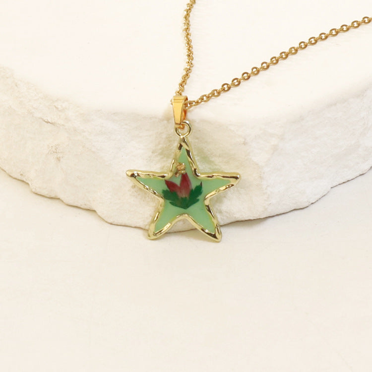 Wholesale 6pcs Real Flower Dried Flower Pendant Immortal Flower Colorful Epoxy Real Flower Necklace