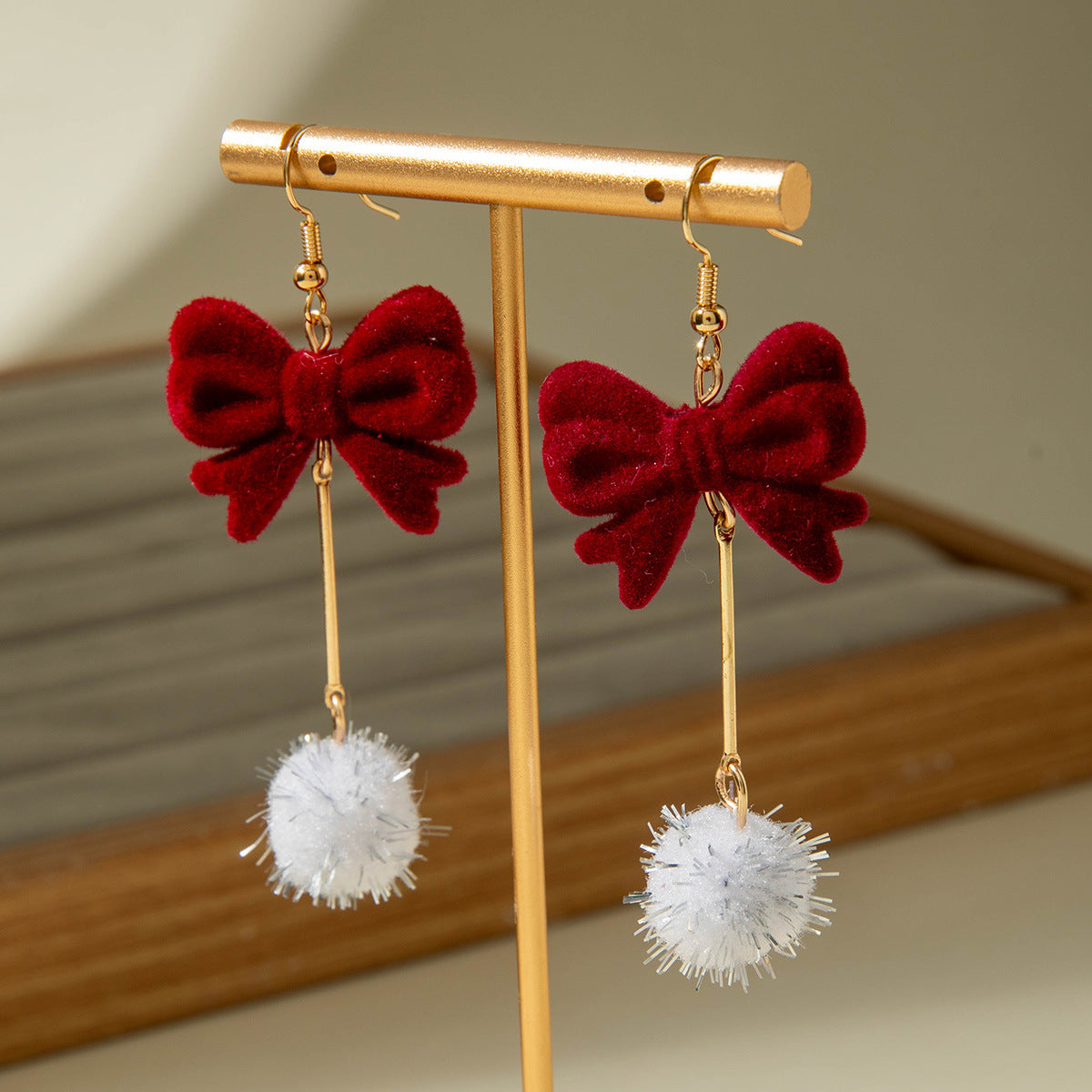Wholesale Red Velvet Bow Flower Valentine' s Day Earrings