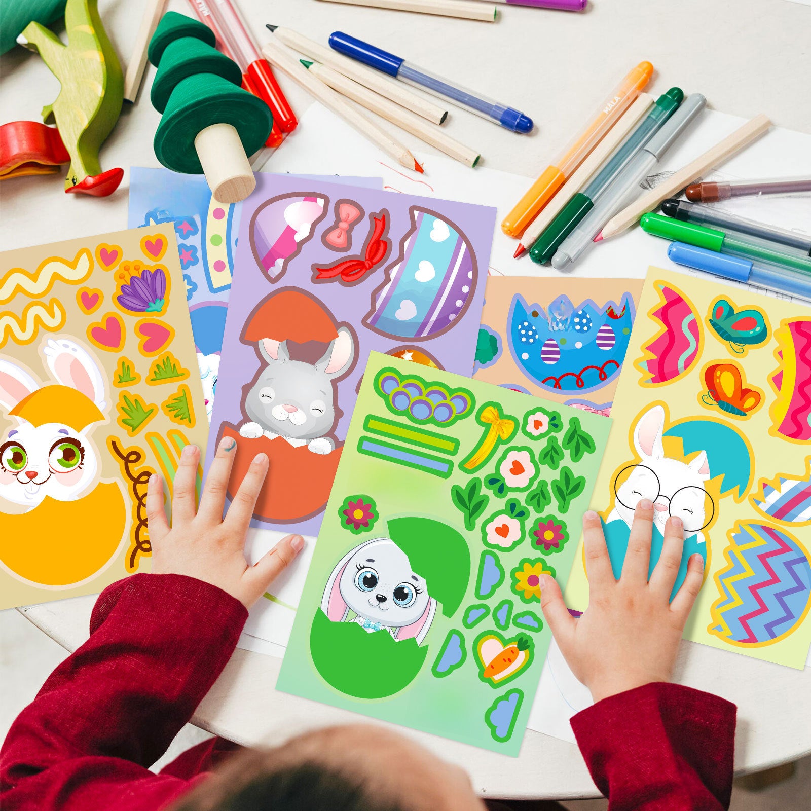 Wholesale 6pcs/pack Easter cartoon rabbit egg stickers egg rabbit children DIY puzzle