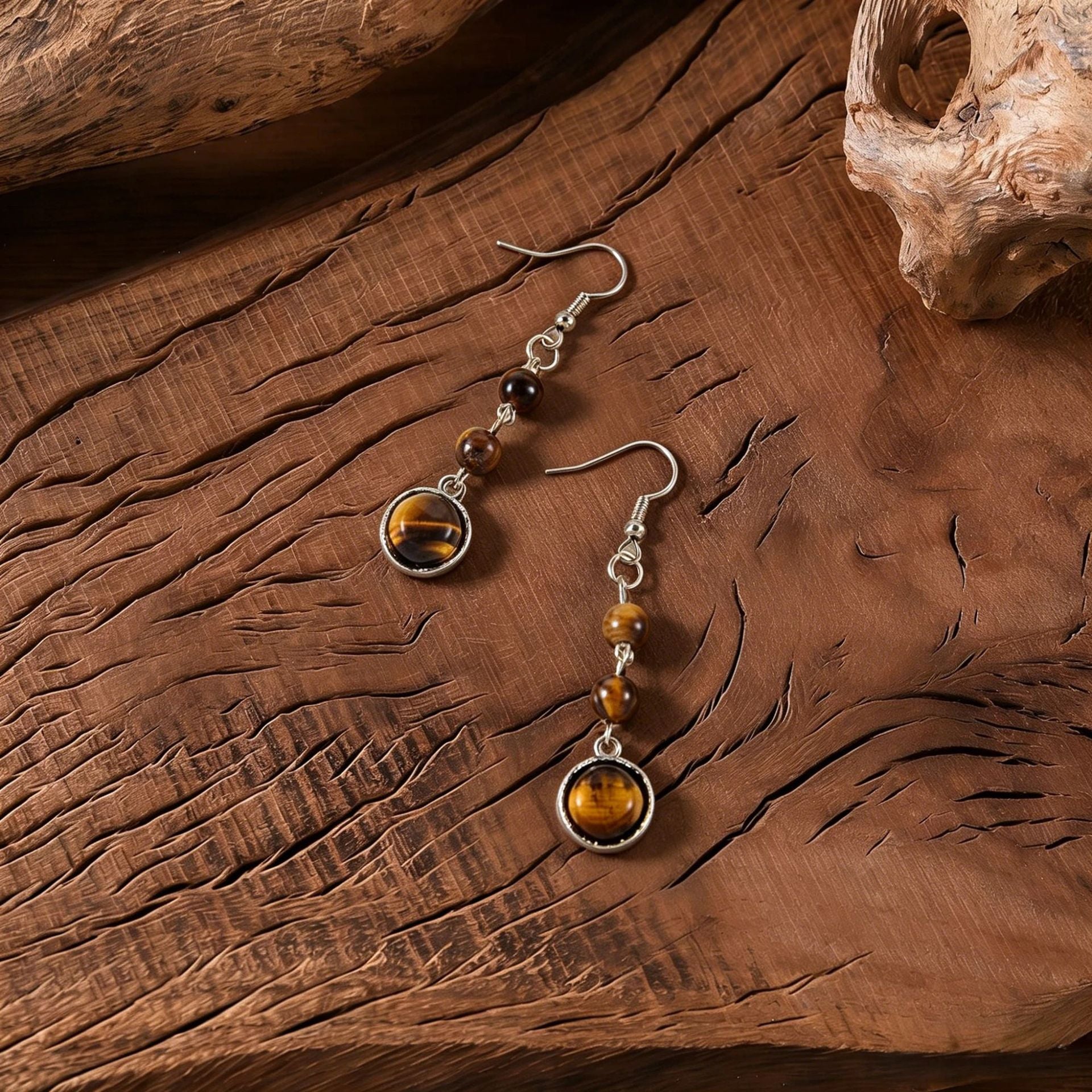 Wholesale Retro Bohemian Tiger Eye Stone Tassel Earrings Beaded Drop Earrings For Women Jewelry Accessory Gift