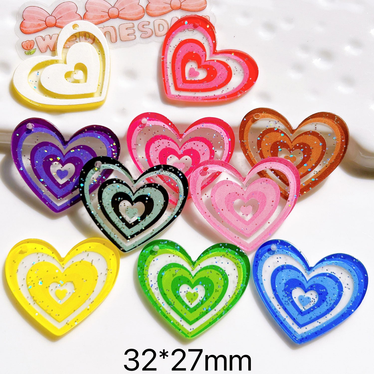 Wholesale 5pcs Acrylic Heart Accessories FlatBack with Holes
