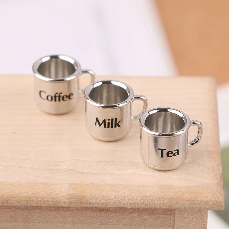 Wholesale 1:12 mini scene accessories props DIY silver small teacup