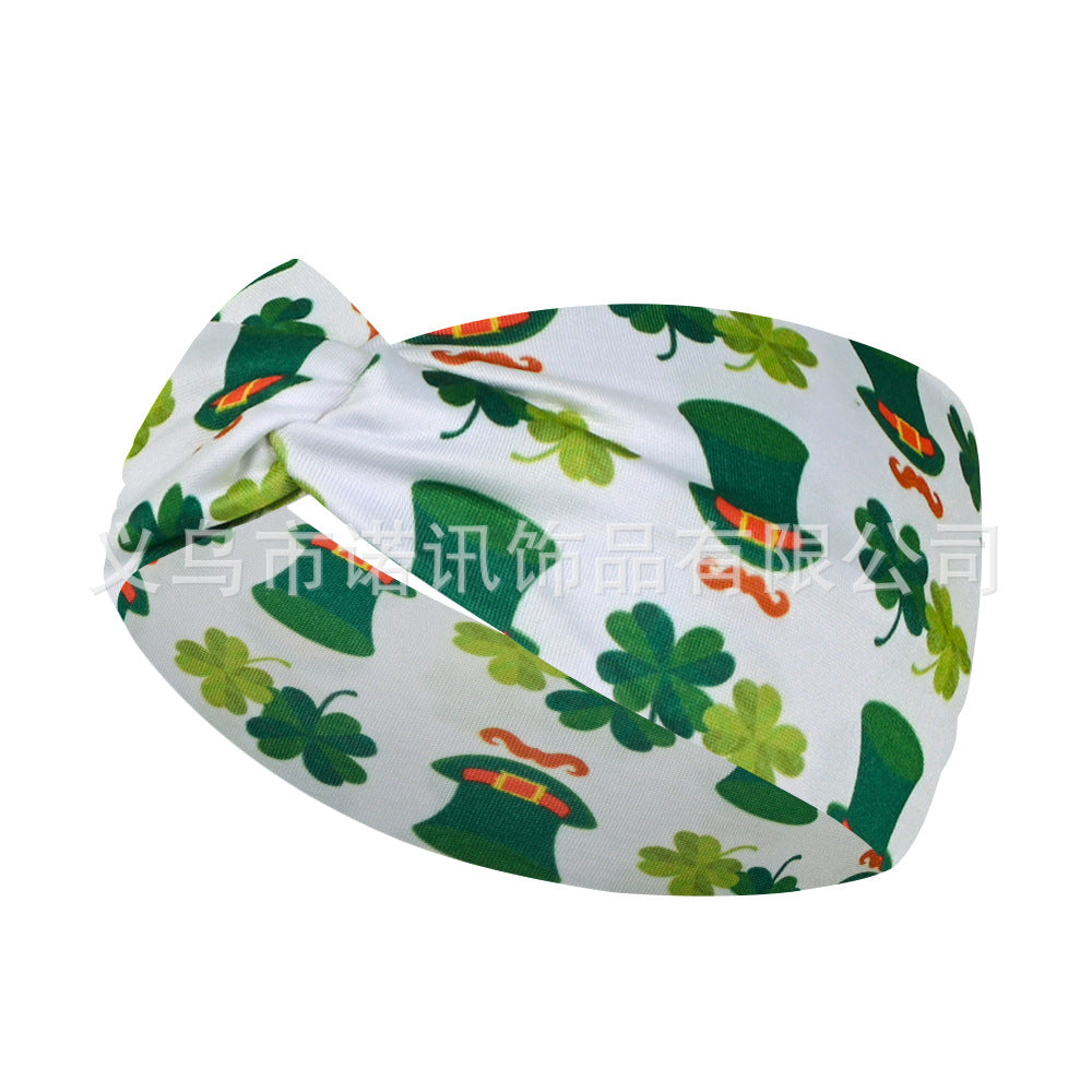 Wholesale St.  Patrick' s printed clover wide edge elastic headband