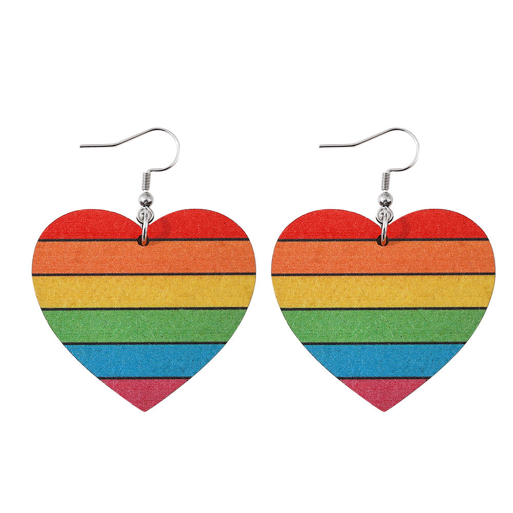 Mes de orgullo al por mayor Rainbow Gay Stars Love Flag Wood Pendientes de madera