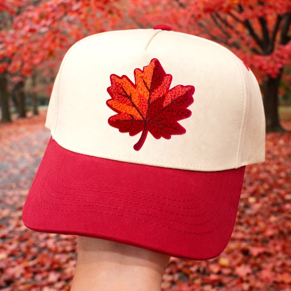 Wholesale Autumn Maple Leaf 7Cm Chenille Towel Embroidered Patch Iron On Applique For Shoes Hats DIY Fashion Accessory