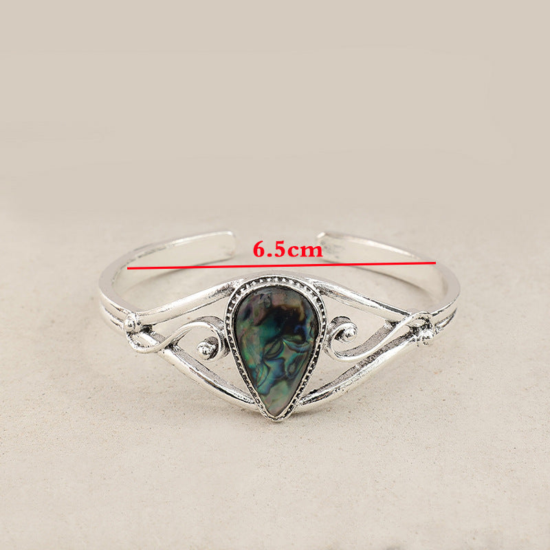 Wholesale Retro Western style abalone inlaid teardrop-shaped alloy open bracelet