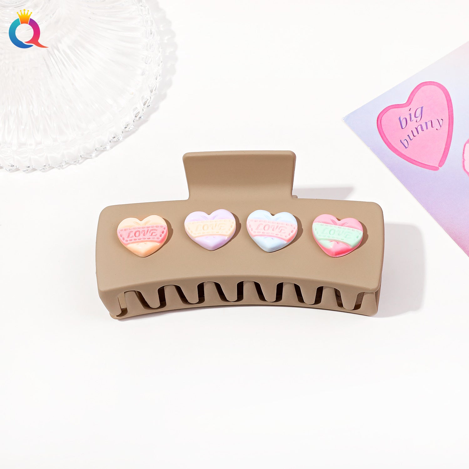 Wholesale Qiyue Valentine's Day headband pink love hairpin fabric wide-brimmed grip shark clip