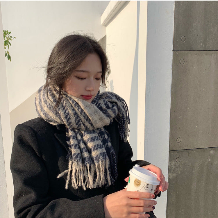 Wholesale male and female all-match Korean version gift boyfriend houndstooth tassel couple scarf