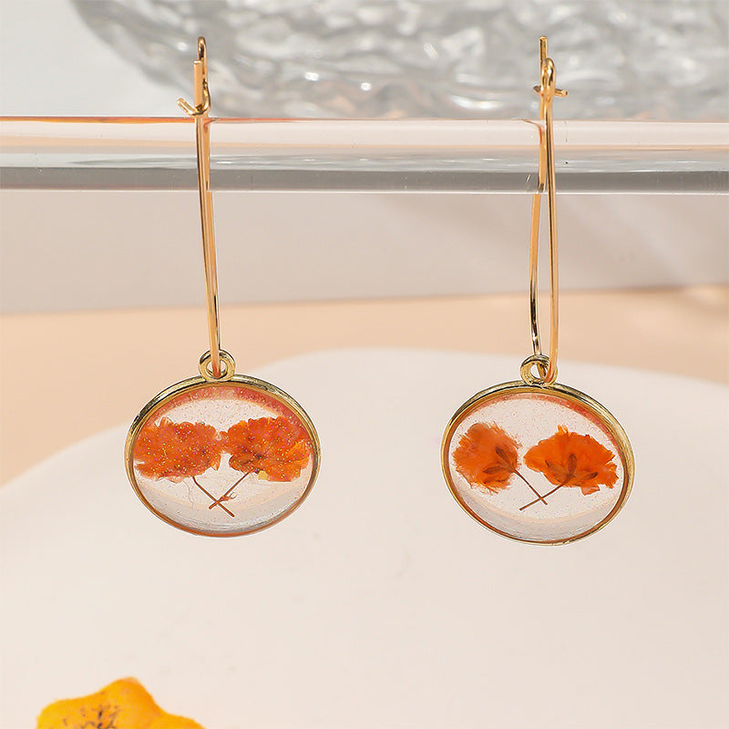 Wholesale Bohemian Retro Creative Round Epoxy Everlasting Flower Earrings