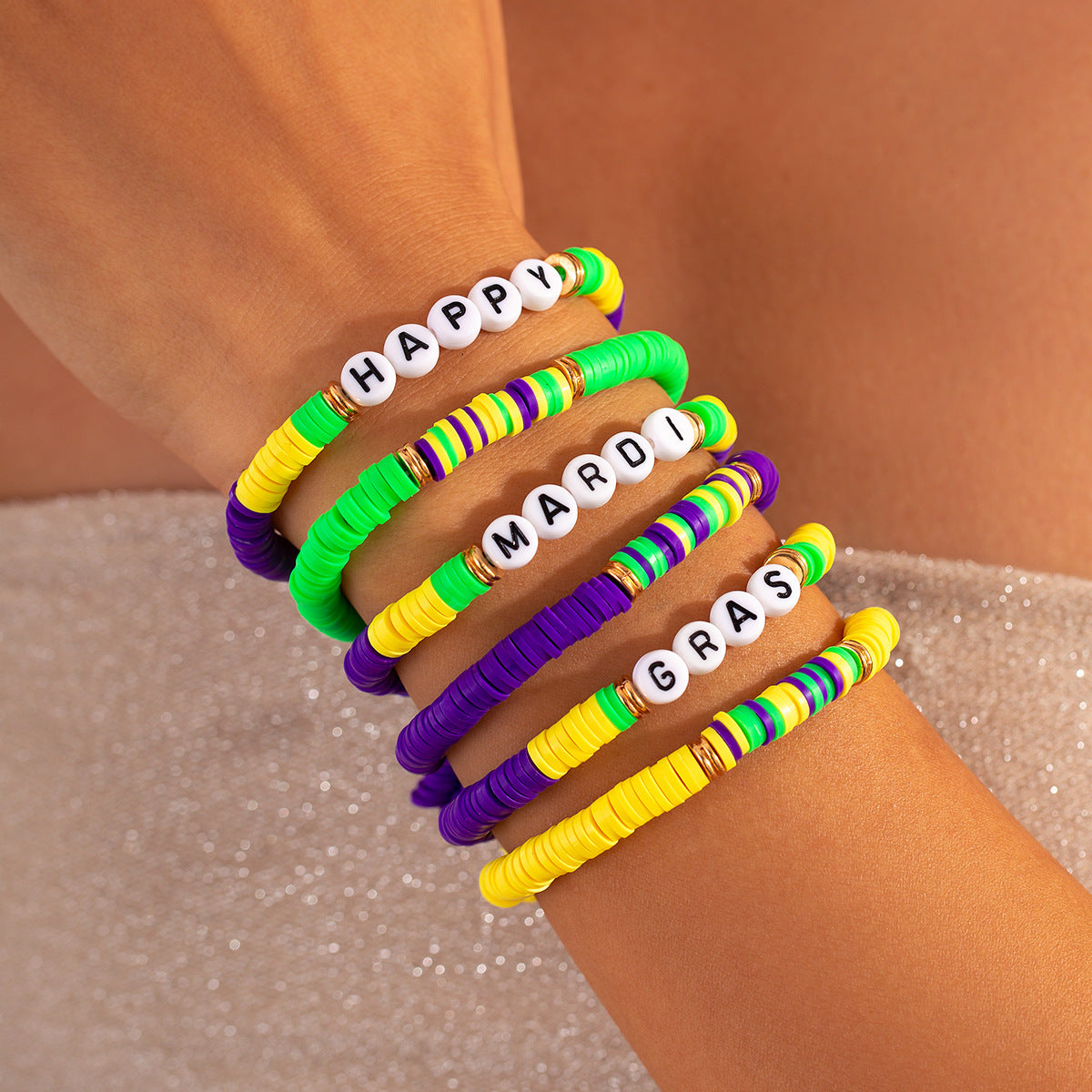 Wholesale Jewelry Carnival Soft Pottery Letter Bracelet suit Personality Stacked Style Acrylic Beaded Bracelet