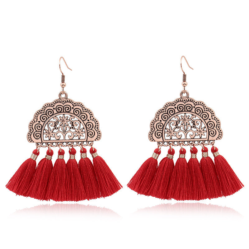 Wholesale Bohemian Red Vintage Tassel Dream Catcher Earrings