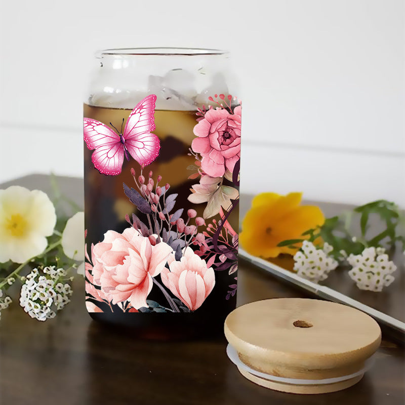 Wholesale Colorful Butterfly Flowers  16oz Cup UV DTF Wraps