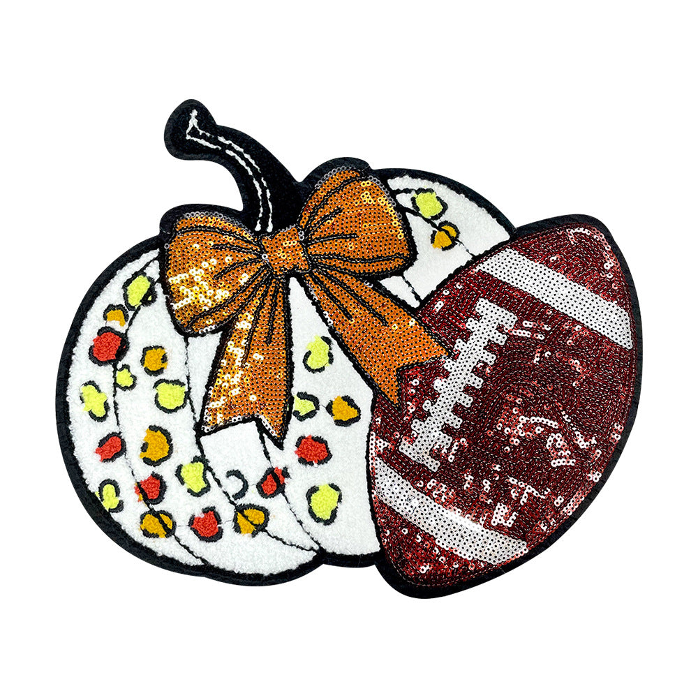 Wholesale DIY Sequined Pumpkin Football Applique Patch For Coats Bags Hats Stylish Craft Supply