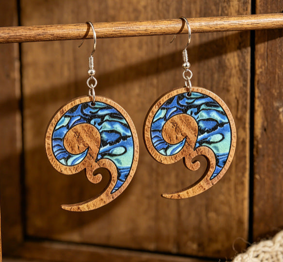 Wholesale Western Ethnic Style Distressed Wooden Pendant Earrings Geometric Hollow Out Pattern Fashion Accessory For Gift And Boutique Resale