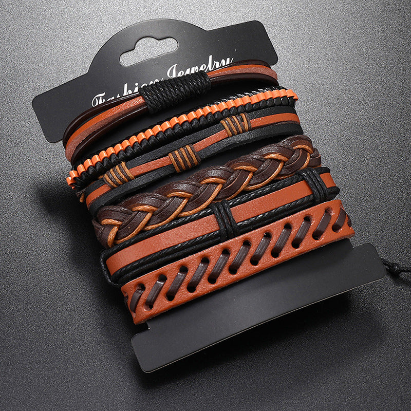 Wholesale Handwoven Multi-layered Vintage Men's Leather Bracelet