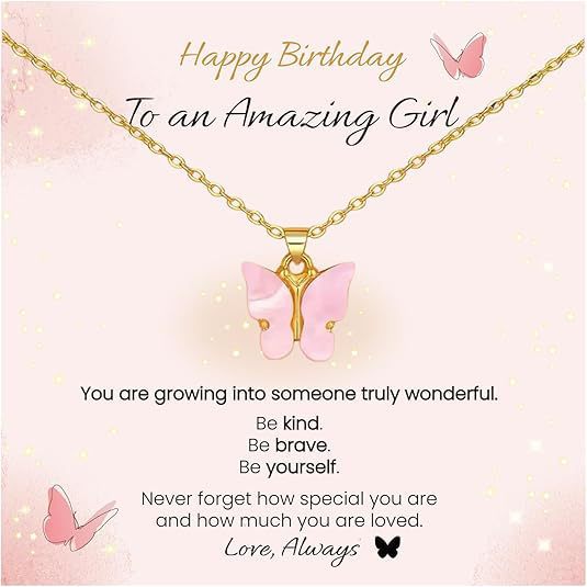 Wholesale Stainless Steel Pink Butterfly Pendant Necklace Fashion Jewelry Gift For Daughter Granddaughter