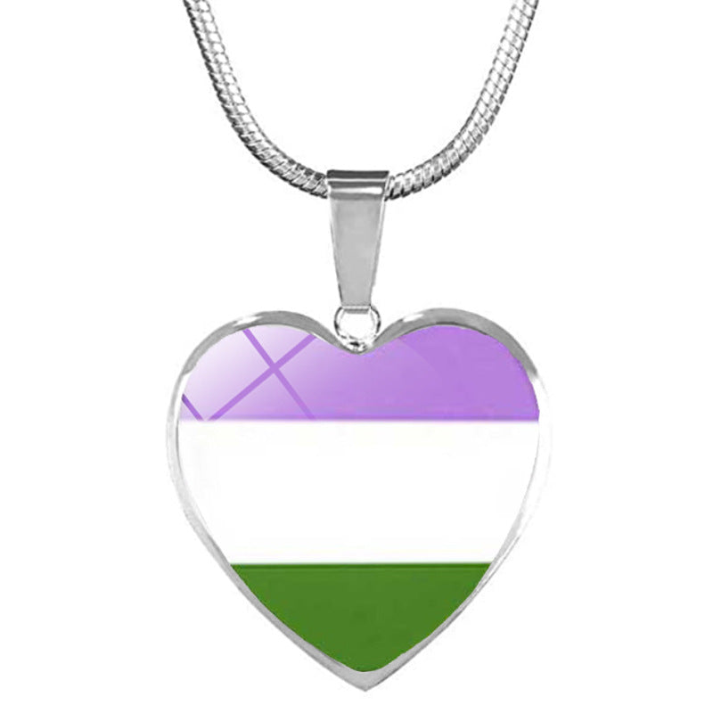 Wholesale Rainbow Time Gemstone Heart Pendant Alloy Necklaces