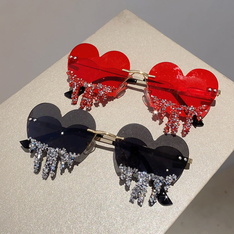 Wholesale Heart drop handmade diamond-studded sunglasses