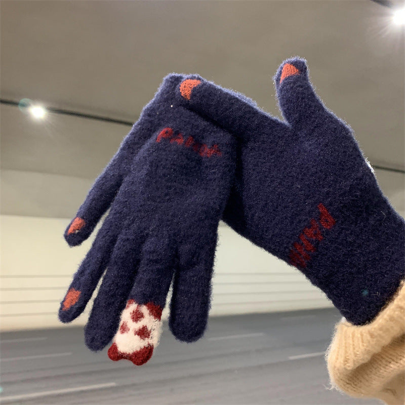 Wholesale Woolen Touch Screen Autumn and Winter Cycling Thickened Cold-proof Knitted Gloves